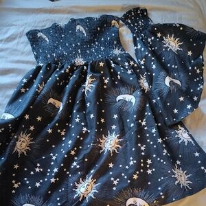 Celestial Print Dress with Sun and Moon Design